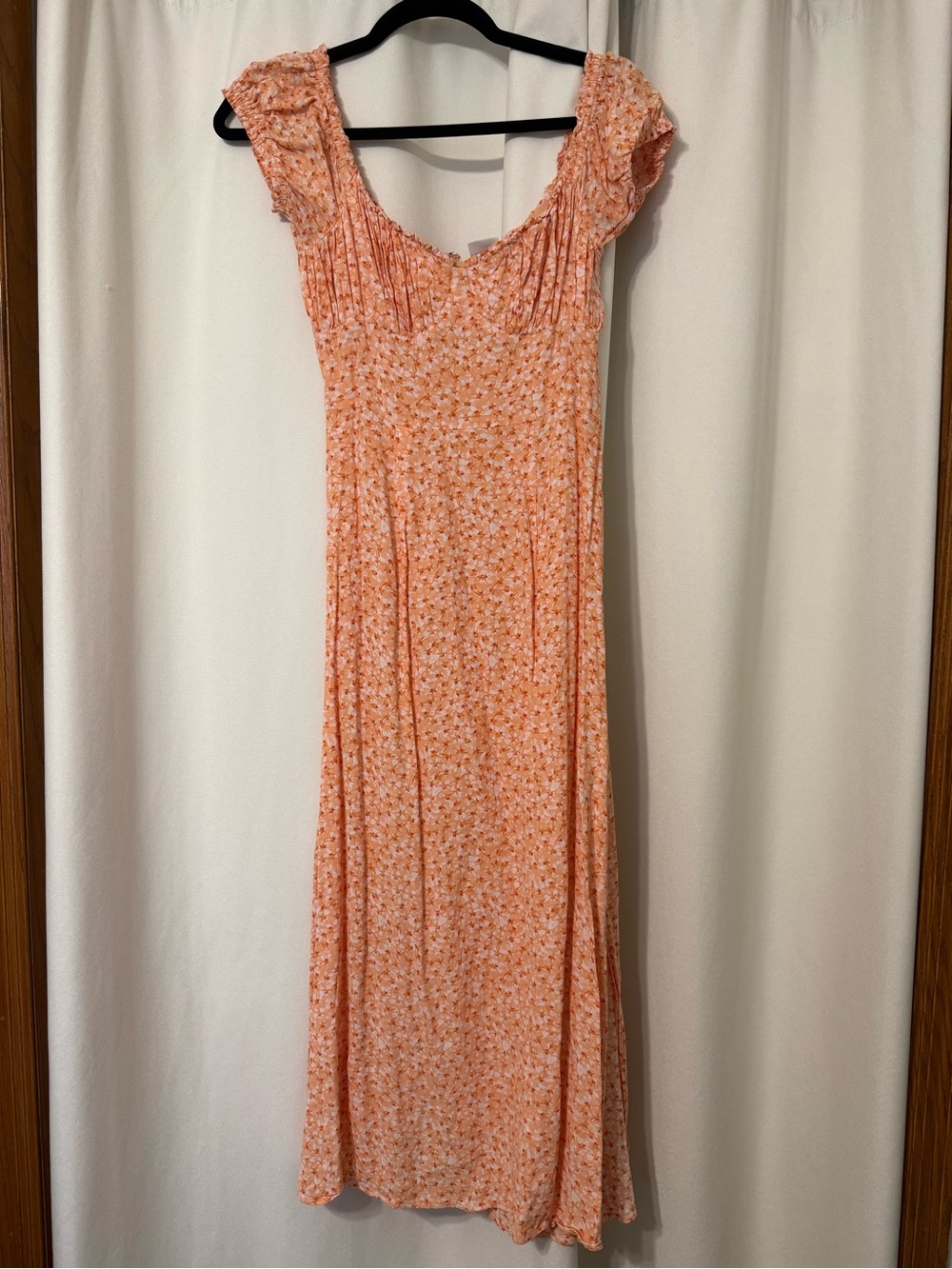 H&M Off the Shoulder Floral Coral Orange Midi Dress Size S